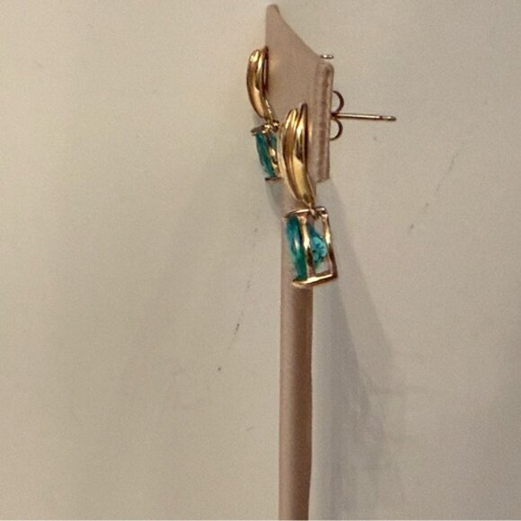 ROSS-SIMONS EARRINGS BLUE TOPAZ PEAR DROP PIERCED GOLD VERMEIL 925 STERLING - Picture 5 of 8